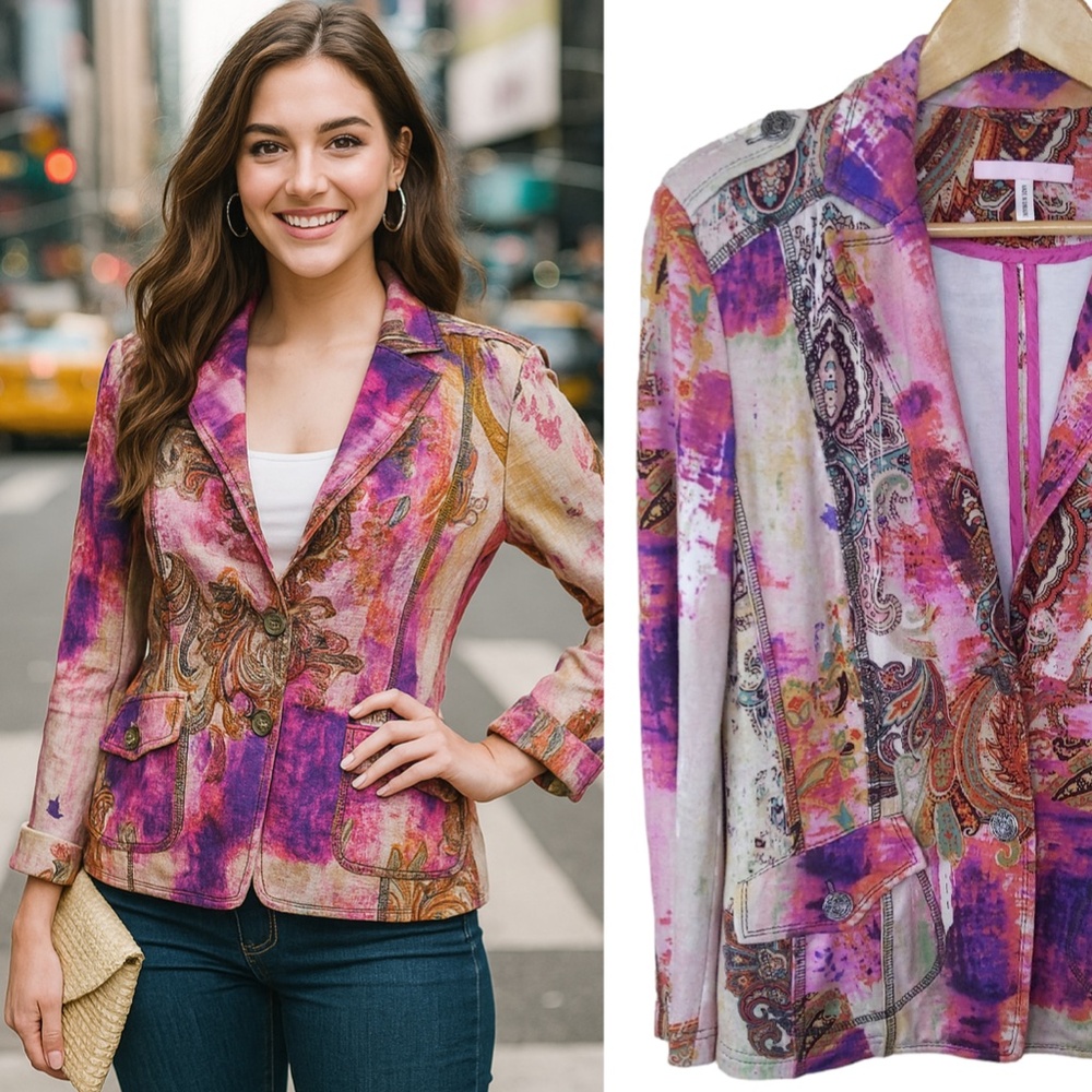 Early 2010s Basler Art Print Paisley Blazer